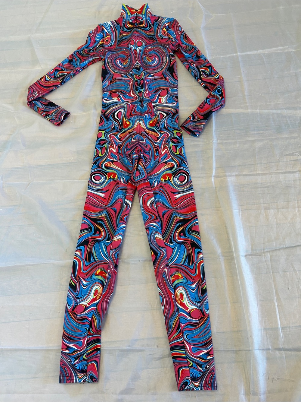 Multicolor Swirl Print Long-Sleeve Jumpsuit - Vibrant Pink & Blue